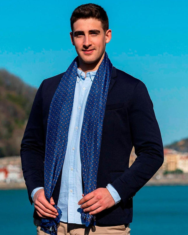 Foulard Uomo in Seta Stampa Blu - MARIO SPATARELLA