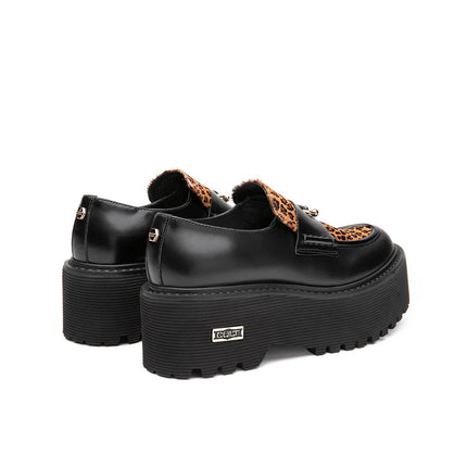 Mocassini Cult Donna con Zeppa in Pelle Nero e Cavallino Animalier - MARIO SPATARELLA