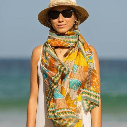 Foulard Pareo in Seta Stampa Giallo - MARIO SPATARELLA