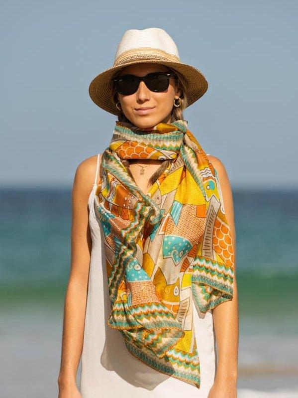 Foulard Pareo in Seta Stampa Giallo - MARIO SPATARELLA