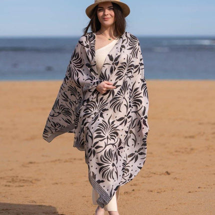 Foulard Pareo in Cotone Stampato Fantasia Nero - MARIO SPATARELLA