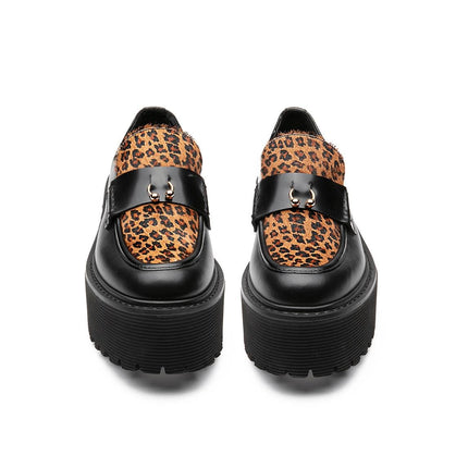 Mocassini Cult Donna con Zeppa in Pelle Nero e Cavallino Animalier - MARIO SPATARELLA