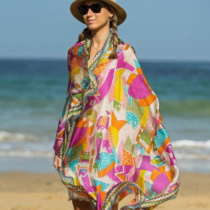 Foulard Pareo in Seta Stampa Rosa - MARIO SPATARELLA