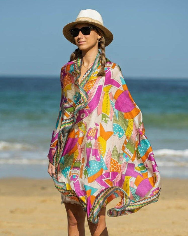 Foulard Pareo in Seta Stampa Rosa - MARIO SPATARELLA