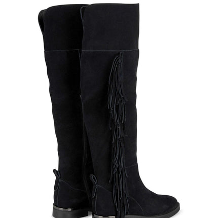 Stivali al Ginocchio con Frange Camoscio Nero - MARIO SPATARELLA