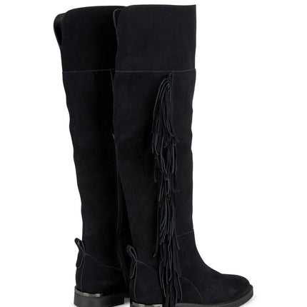 Stivali al Ginocchio con Frange Camoscio Nero I240782 CROSTA BLACK Alma en Pena 