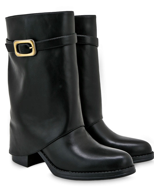 Mezzo Stivale Donna Tex con Risvolto in Ecopelle Nero 2478-04 BLACK Exe 