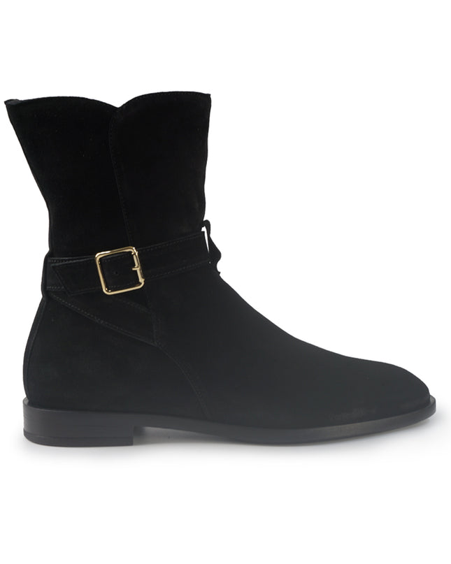 Stivaletti Donna tacco Basso Camoscio Nero 88G6 BLACK Frau 