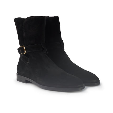 Stivaletti Donna tacco Basso Camoscio Nero 88G6 BLACK Frau 