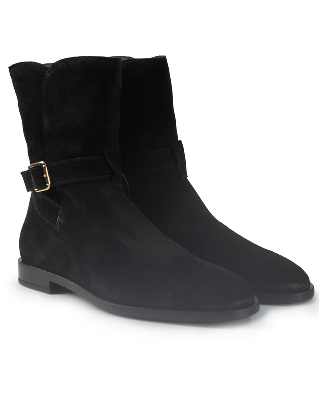 Stivaletti Donna tacco Basso Camoscio Nero 88G6 BLACK Frau 