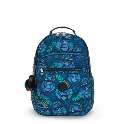 Zaino Porta Computer 15 Pollici Fantasia Blu SEOUL LAP BLUE MONKEY FUN Kipling 