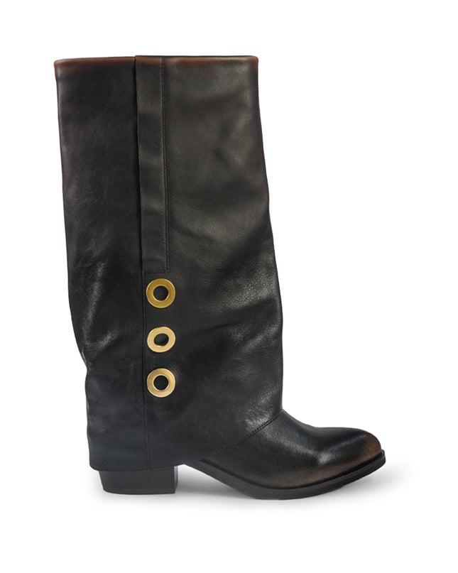Stivali con Risvolto Bruno Premi Tacco Tex in Pelle Nero Cuoio BM5606 TAE POL CUOIO Bruno Premi 
