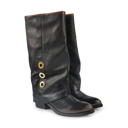Stivali con Risvolto Bruno Premi Tacco Tex in Pelle Nero Cuoio BM5606 TAE POL CUOIO Bruno Premi 