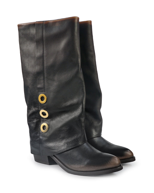 Stivali con Risvolto Bruno Premi Tacco Tex in Pelle Nero Cuoio BM5606 TAE POL CUOIO Bruno Premi 