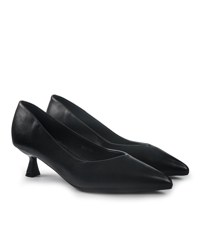Decollete Donna a Punta Tacco Rocchetto Basso in Pelle Nero YH06-02A BLACK ClaudV 
