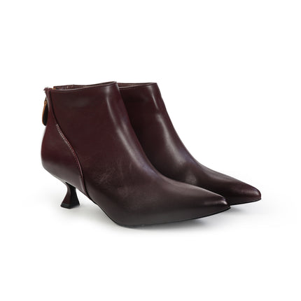 Stivaletti alla Caviglia Donna Tacco Rocchetto in Pelle Bordeaux YH13-01A BORDO ClaudV 