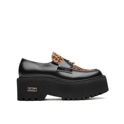 Mocassini Cult Donna con Zeppa in Pelle Nero e Cavallino Animalier CLW4538 AXL JAGUAR Cult 