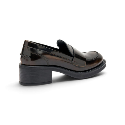 Frau Mocassini Donna con Tacco in Pelle Tortora 82U1 BRUSH TORTORA Frau 