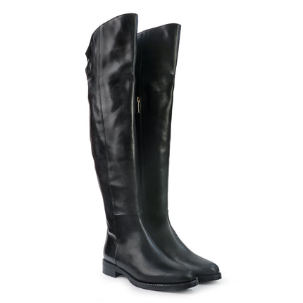 Gianni Crasto Stivale Donna in Pelle Nera con Tacco Basso e Gambale Alto Sopra il Ginocchio 2074 BLACK Gianni Crasto 