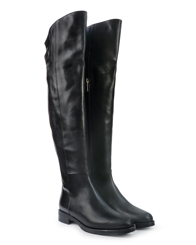 Gianni Crasto Stivale Donna in Pelle Nera con Tacco Basso e Gambale Alto Sopra il Ginocchio 2074 BLACK Gianni Crasto 