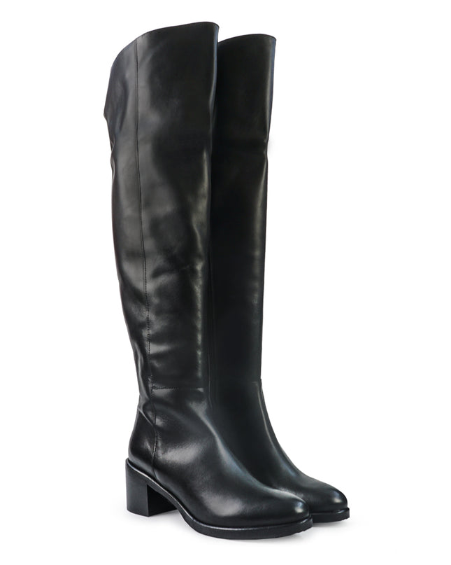 Gianni Crasto Stivale Donna in Pelle Nera con Tacco Medio e Gambale Alto Sopra il Ginocchio 2530G BLACK Gianni Crasto 