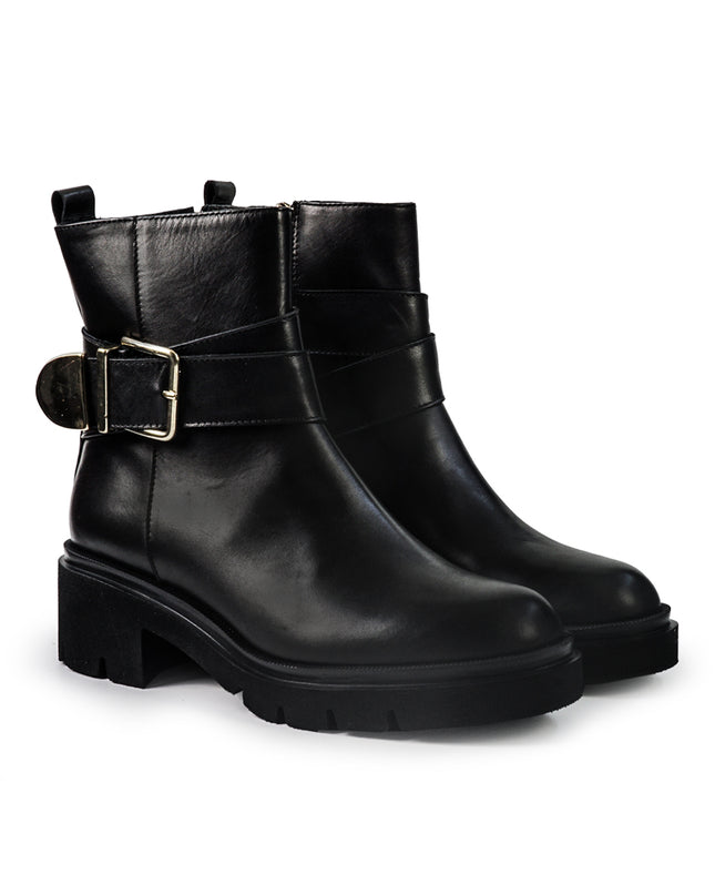 Gianni Crasto Stivaletto Donna in Pelle Nera con Tacco Medio e Fibbia 7021 BLACK Gianni Crasto 