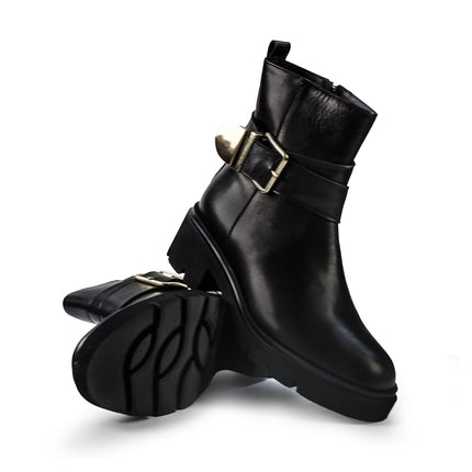 Gianni Crasto Stivaletto Donna in Pelle Nera con Tacco Medio e Fibbia 7021 BLACK Gianni Crasto 