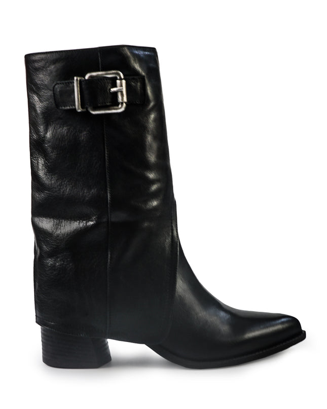 Gianni Crasto Stivale Donna con Risvolto in Pelle Nera con Tacco Medio 8696 BLACK Gianni Crasto 