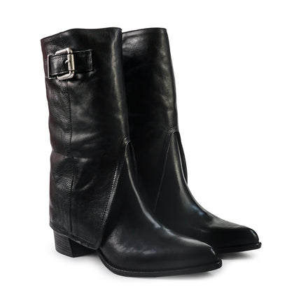 Gianni Crasto Stivale Donna con Risvolto in Pelle Nera con Tacco Medio 8696 BLACK Gianni Crasto 