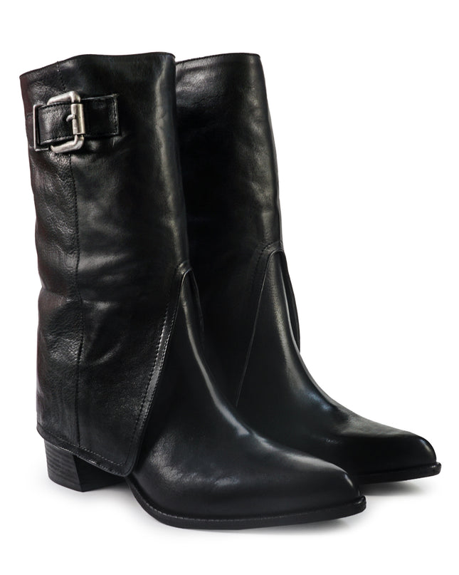 Gianni Crasto Stivale Donna con Risvolto in Pelle Nera con Tacco Medio 8696 BLACK Gianni Crasto 