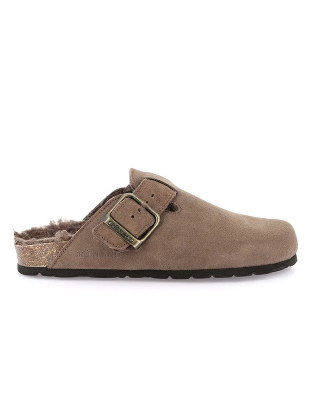 Grunland Pantofola Sabot Donna in Camoscio Tortora con Fodera Peluche CB2000 SARA TORTORA Grunland 