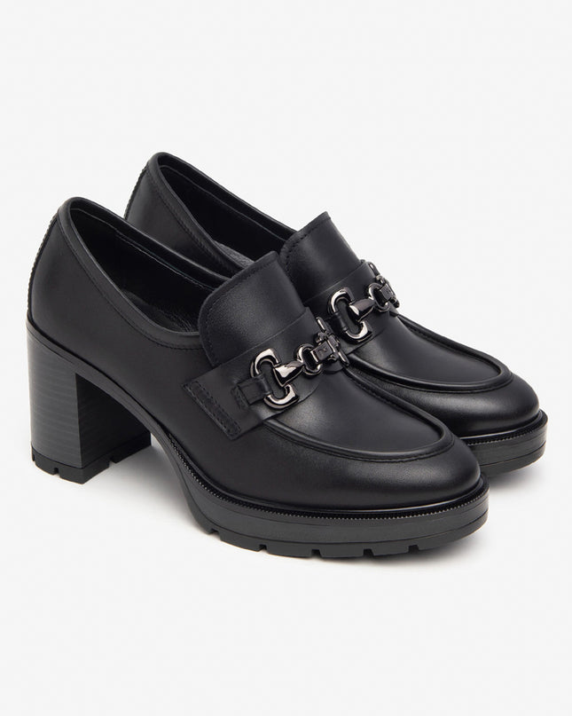Nero Giardini Mocassini Donna con Tacco in Pelle Nero I411432D NERO 100 Nero Giardini 