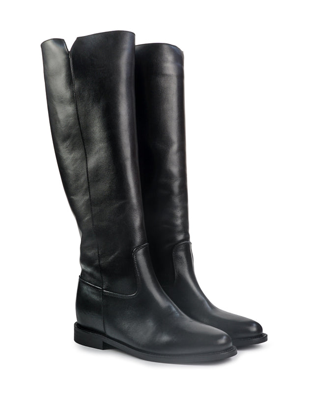 Spatarella Stivali Donna con Zeppa Tubolare in Pelle Nero BZ131 BLACK Spatarella 