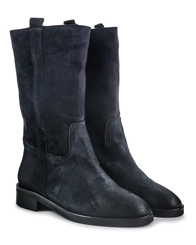 Spatarella Stivaletti Donna Tacco Basso Tubolare in Pelle Ingrassata Blu LP32 NAVY Spatarella 