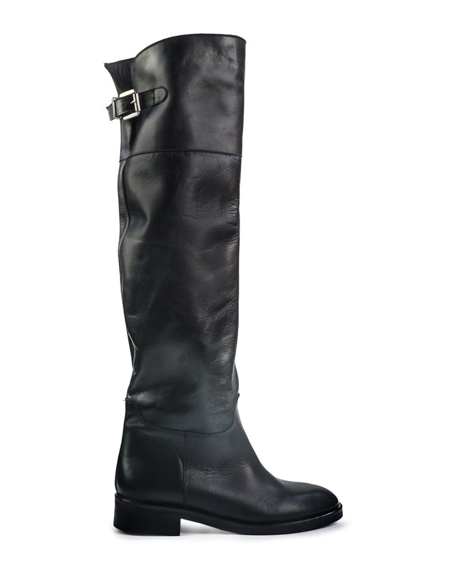 Spatarella Stivali al Ginocchio Tubolare a Tacco Basso in Pelle Nero LS181 BLACK Spatarella 