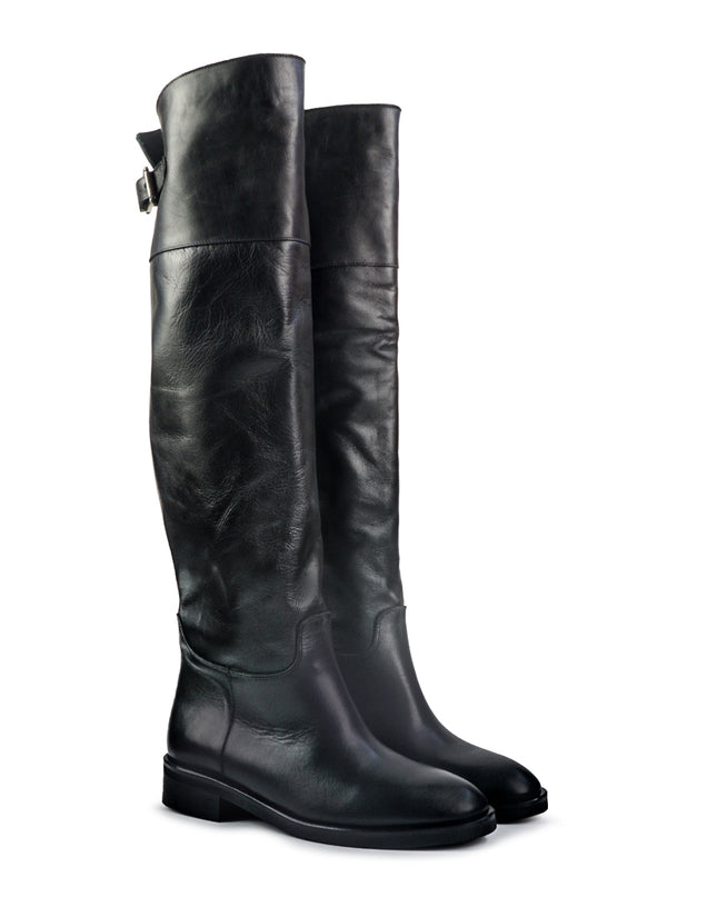 Spatarella Stivali al Ginocchio Tubolare a Tacco Basso in Pelle Nero LS181 BLACK Spatarella 