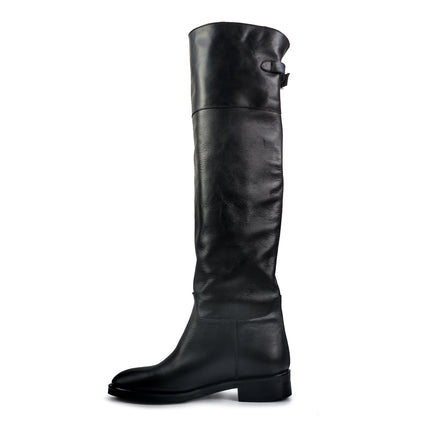 Spatarella Stivali al Ginocchio Tubolare a Tacco Basso in Pelle Nero LS181 BLACK Spatarella 