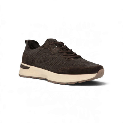 Sneakers Bassa Uomo in Camoscio e Tessuto Marrone Moro | Alberto Guardiani LEVANTE KNIT DARK BROWN Alberto Guardiani 