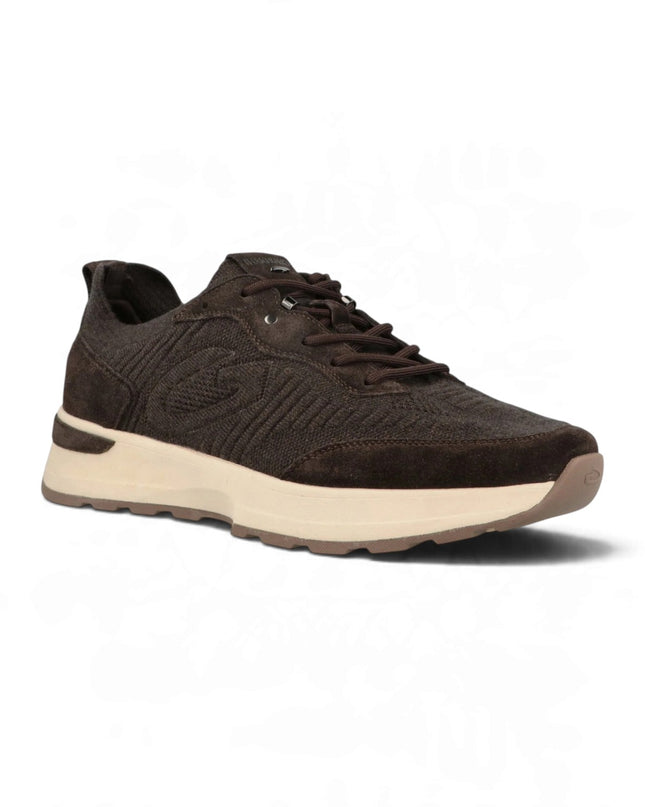 Sneakers Bassa Uomo in Camoscio e Tessuto Marrone Moro | Alberto Guardiani LEVANTE KNIT DARK BROWN Alberto Guardiani 