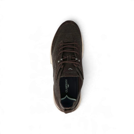 Sneakers Bassa Uomo in Camoscio e Tessuto Marrone Moro | Alberto Guardiani LEVANTE KNIT DARK BROWN Alberto Guardiani 