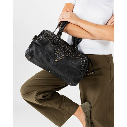 Borsa Bowling Donna Pelle con Borchie in Vacchetta Nera | Biba BUN2L BLACK Biba 