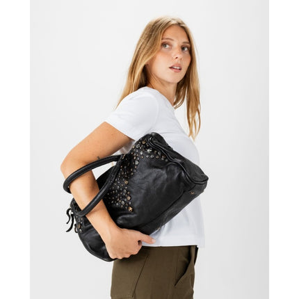 Borsa Bowling Donna Pelle con Borchie in Vacchetta Nera | Biba BUN2L BLACK Biba 