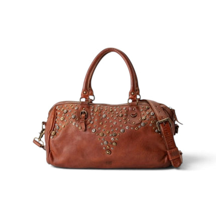 Borsa Bowling Donna Pelle con Borchie in Vacchetta Cuoio | Biba BUN2L TAN Biba 