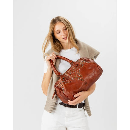 Borsa Bowling Donna Pelle con Borchie in Vacchetta Cuoio | Biba BUN2L TAN Biba 