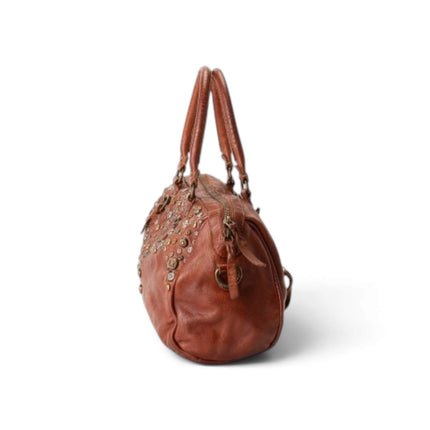 Borsa Bowling Donna Pelle con Borchie in Vacchetta Cuoio | Biba BUN2L TAN Biba 