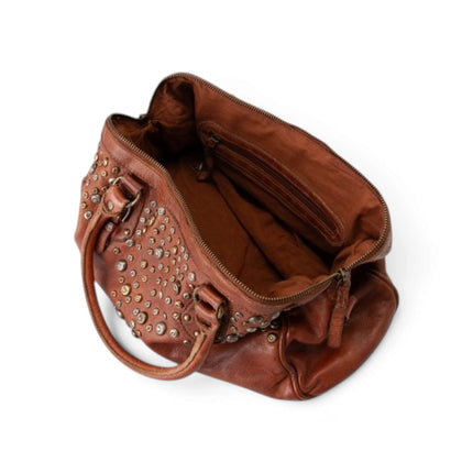 Borsa Bowling Donna Pelle con Borchie in Vacchetta Cuoio | Biba BUN2L TAN Biba 