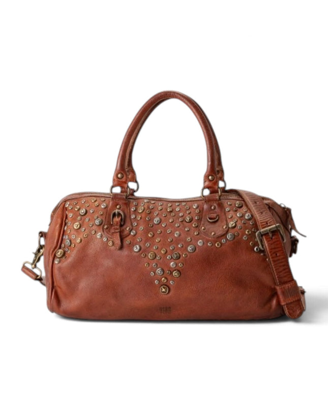 Borsa Bowling Donna Pelle con Borchie in Vacchetta Cuoio | Biba BUN2L TAN Biba 