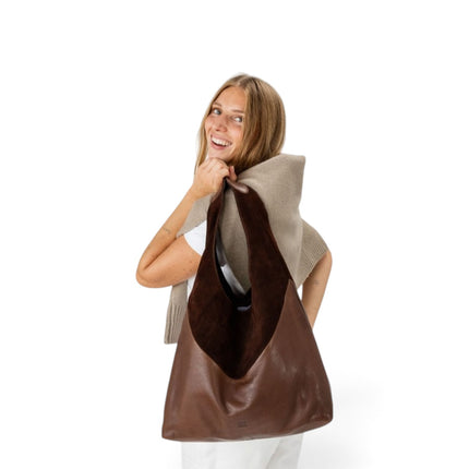 Borsa a Spalla in Pelle e Camoscio Marrone Cuoio | Biba ETH1L TAN CUOIO Biba 