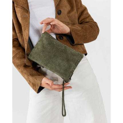 Borsa con Tracolla e Manetta in Camoscio Verde Kaki | Biba PRR1L KAKI Biba 