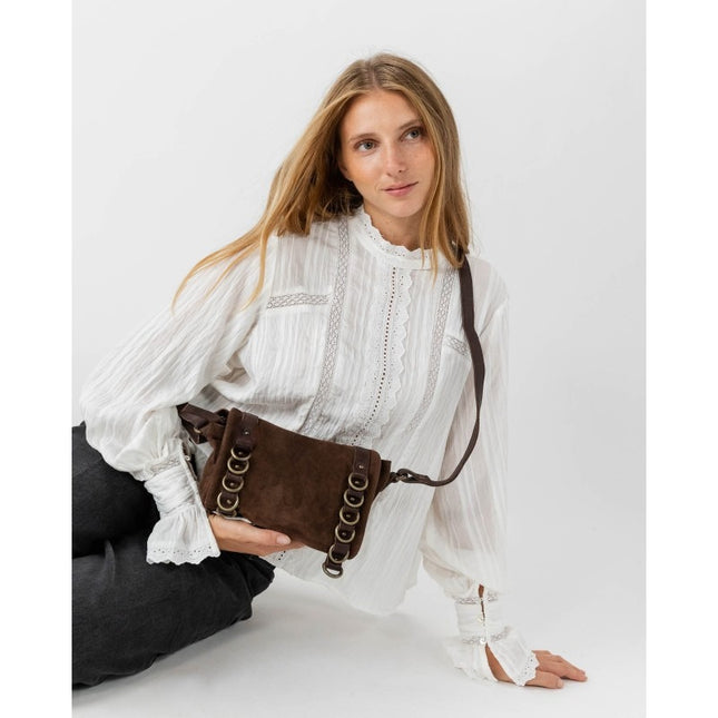 Borsa Donna con Patta e Tracolla in Camoscio Marrone | Biba RGG1L DARK BROWN Biba 